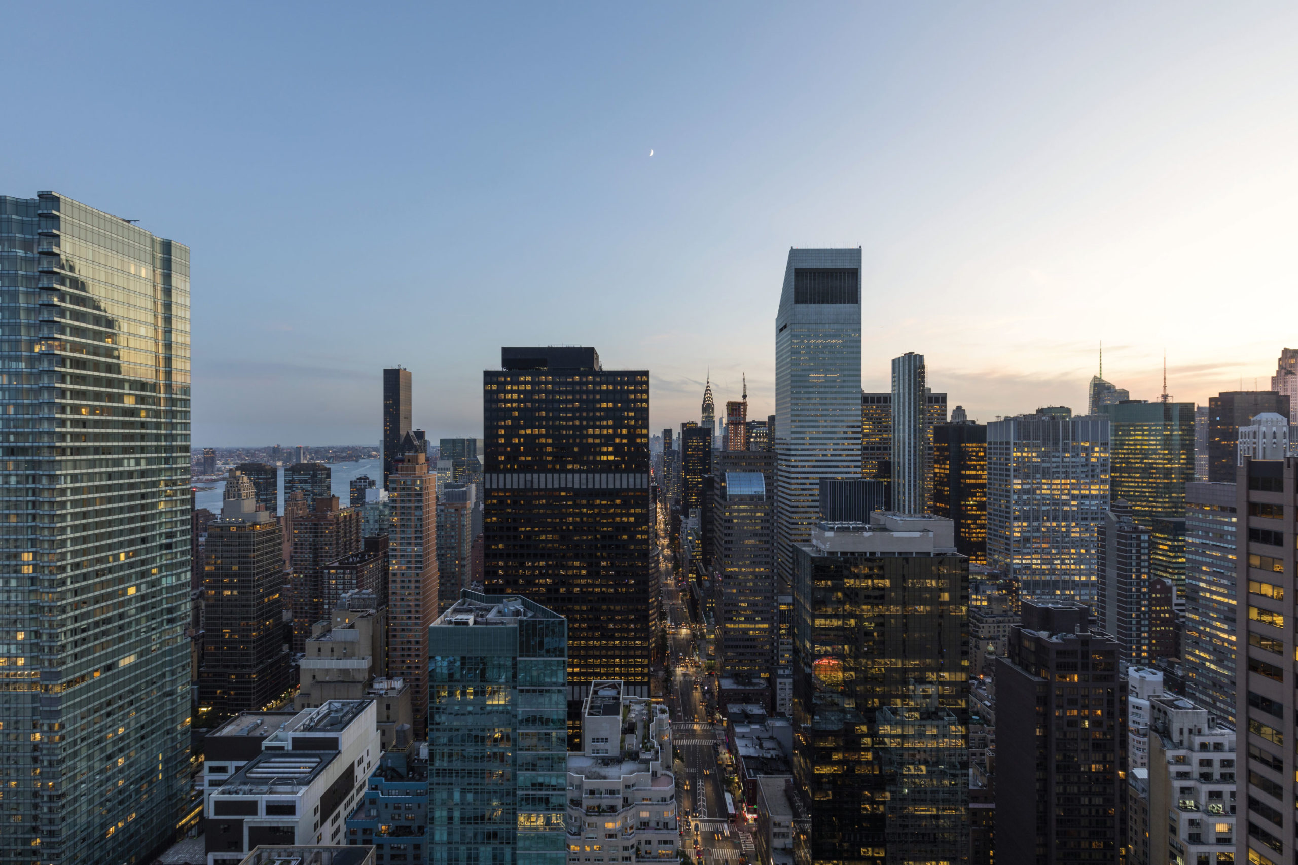 Manhattan skyline at dusk